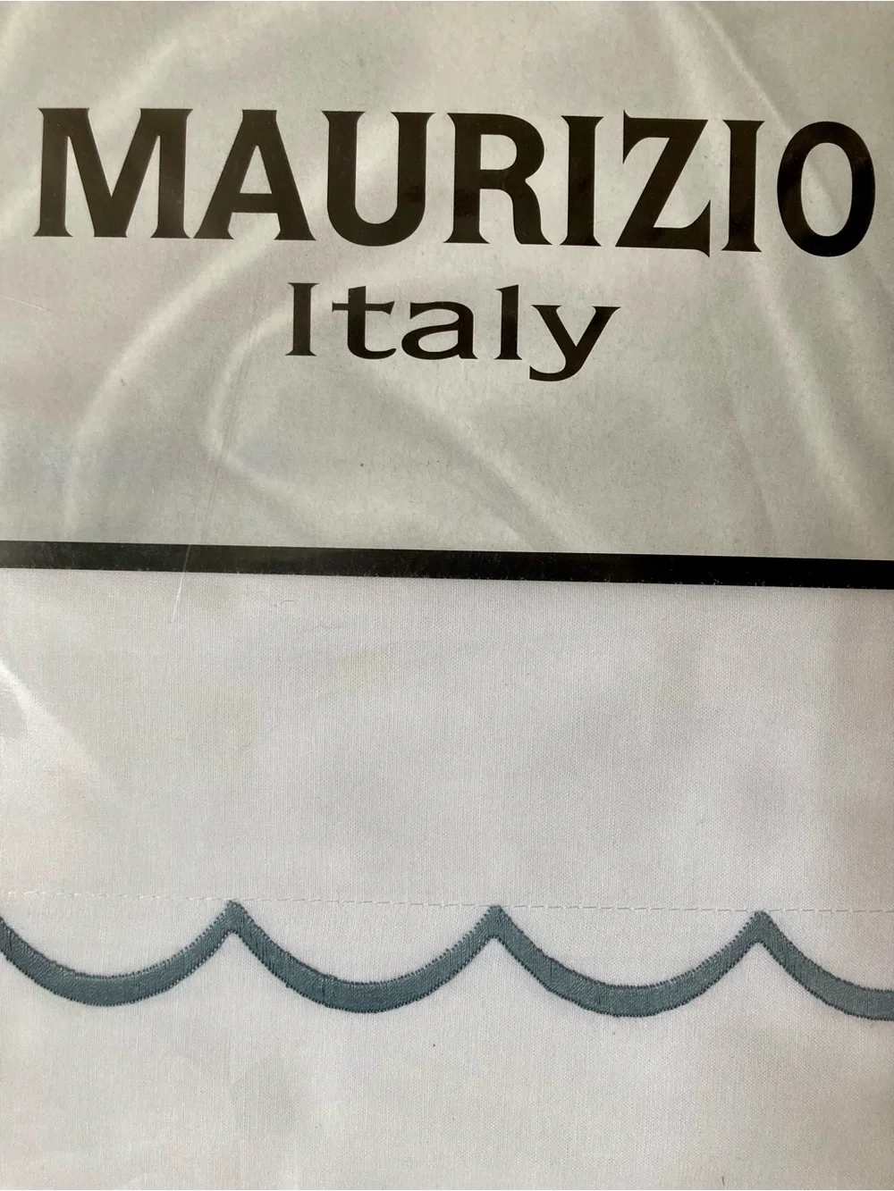 Maurizio Italy King Sheet Set White w/ Dark Gray Blue Embroidery Percale Cotton